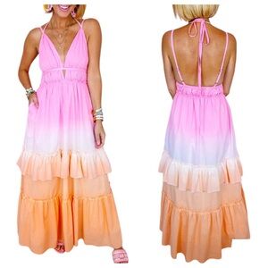 Ombre Maxi Cut Out Ruffle Tiered Dress Urbanheer Fore Collection Size Large
